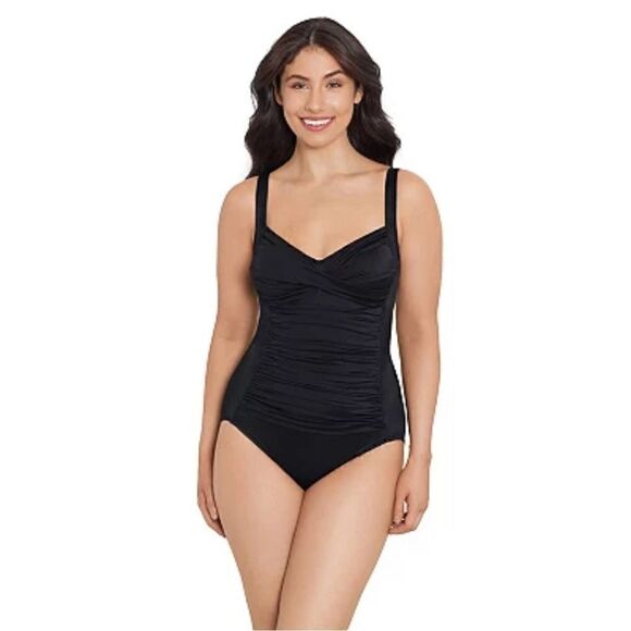Trimshaper Black Averi Allover Control One-Piece Swimsuit Size 12 - Picture 1 of 12